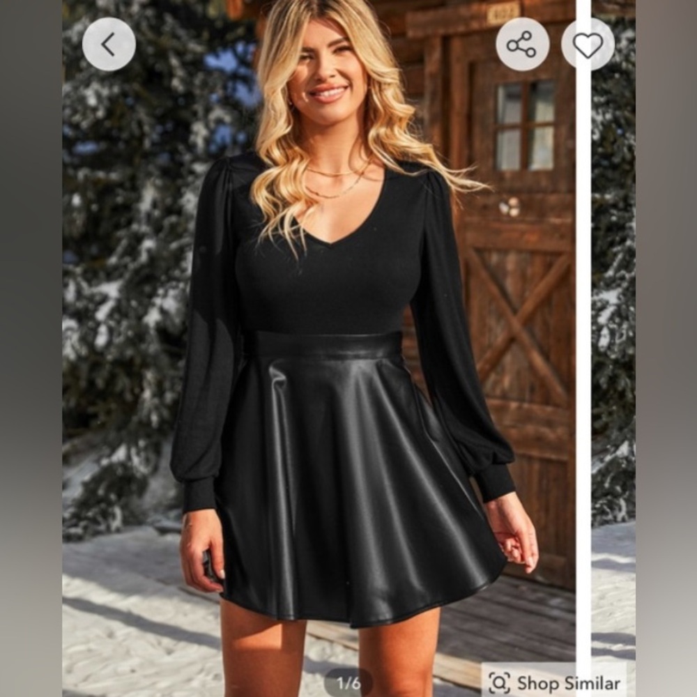 CUPSHE Black long sleeve leather dress. Size M. Sold out online.